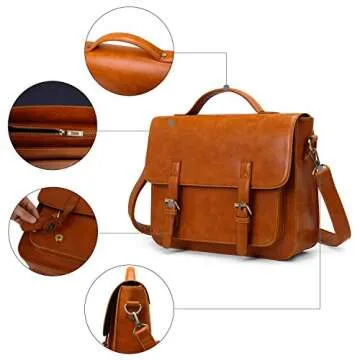 ECOSUSI Messenger Bag PU Leather Laptop Briefcase 14 inch Computer Shoulder Satchel Bag for Women and Men, Brown