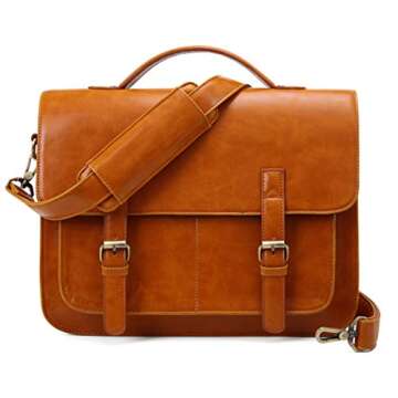 ECOSUSI Messenger Bag PU Leather Laptop Briefcase 14 inch Computer Shoulder Satchel Bag for Women and Men, Brown
