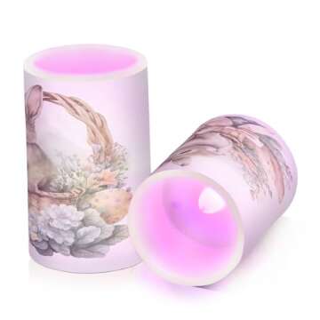 ALAZA Watercolour Cute Rabbit Easter Bunny Flickering Flameless Candles Battery Operated with Remote...