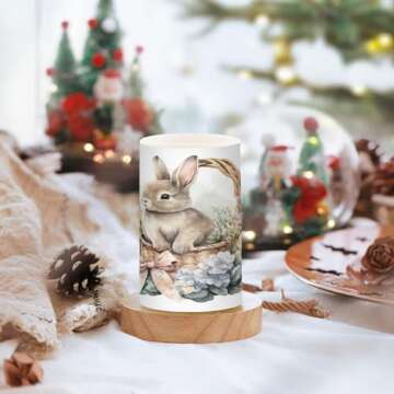 ALAZA Watercolour Cute Rabbit Easter Bunny Flickering Flameless Candles Battery Operated with Remote Timer,Tea Light Candles LED Pillar Votive Candles Set of 2 for Outdoor Indoor Decorations