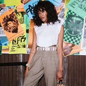 WHIPPY Double Grommet Belt for Women Men PU Leather Vintage Punk Rock Jeans Belts Double Prong Buckle Eyelet Belt (White, S)