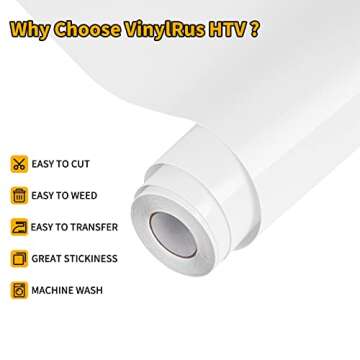 VinylRus 12”x20ft White Heat Transfer Vinyl Roll