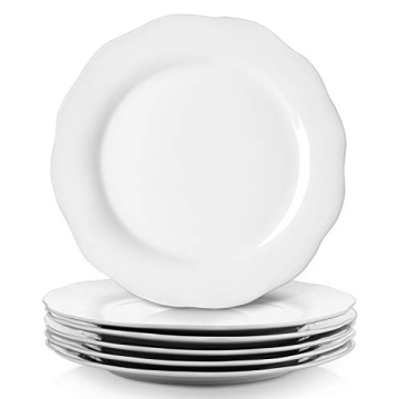 Y YHY Ceramic Dinner Plates, 10.6 Inch Porcelain Scalloped Plates, Off-White Serving Dishes Set of 6...