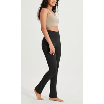 ODODOS Cloud Feeling Straight Leg Pants with Back Pocket for Women, High Waist Casual Lounge Yoga Pants, 30" Inseam, Black, Medium