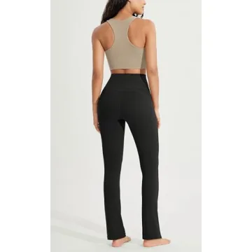 ODODOS Cloud Feeling Straight Leg Pants with Back Pocket for Women, High Waist Casual Lounge Yoga Pants, 30" Inseam, Black, Medium