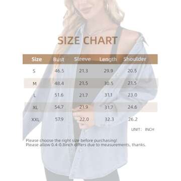 Women's Casual Button Down Denim Shirt Long Sleeve Boyfriend Oversized Jean Jacket with Pockets