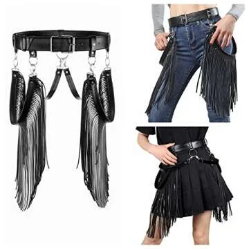 Ayliss Women Punk Waist Belt Long Tassel Fringe Fashion Dress Belt PU Leather Gothic Waistband Adjustable Rock Jeans Belts (Black)