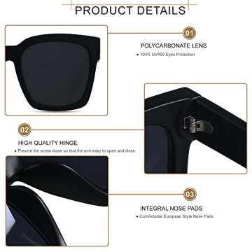 ANDWOOD Oversized Sunglasses for Women - UV Protection Shades