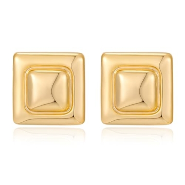 Chic HESSAWELL Golden Geometric Stud Earrings for Everyday Wear