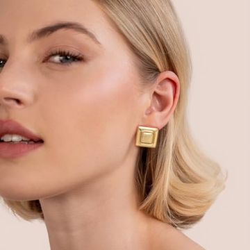 Stylish HESSAWELL Gold Square Stud Earrings for Women