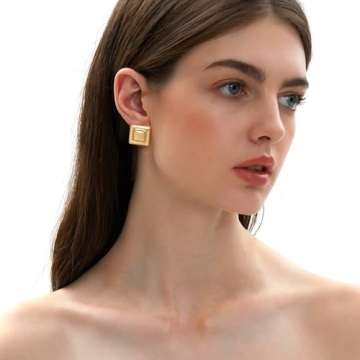 Stylish HESSAWELL Gold Square Stud Earrings for Women