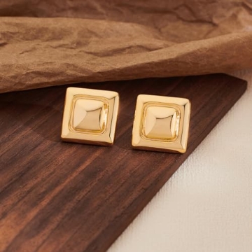 Stylish HESSAWELL Gold Square Stud Earrings for Women