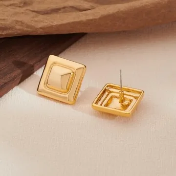 Stylish HESSAWELL Gold Square Stud Earrings for Women