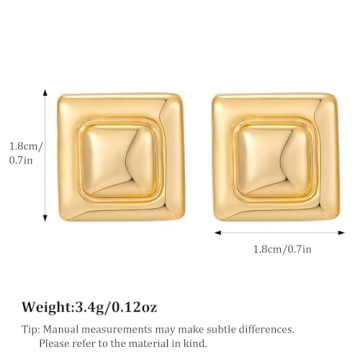 Stylish HESSAWELL Gold Square Stud Earrings for Women