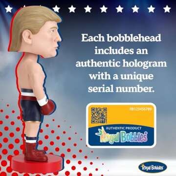 Royal Bobbles Donald Trump Boxer Never Surrender, 45th President of The United States - Knuckleheads Political Satire Collection – 7.9 Inches Tall – Collectible Bobblehead Statue