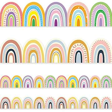 Boho Bulletin Border Trim 36ft Two Sided Rainbow Bulletin Border for Classroom Back to School Family...