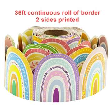 Boho Bulletin Border Trim 36ft Two Sided Rainbow Bulletin Border for Classroom Back to School Family Party