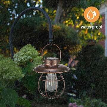 Hanging Solar Light Lantern Outdoor - Pearlstar Vintage Solar Powered Waterproof Metal Lantern with Edison Bulb, Great Decor for Pathway Garden Patio Porch