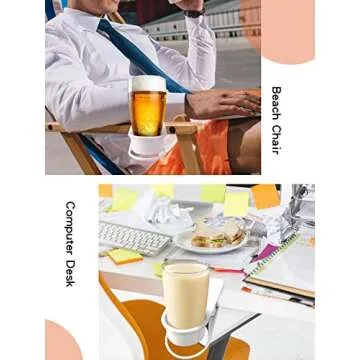 Kalolary Drinking Cup Holder Clip- Chair and Table Bottle Cup Stand DIY Glass Clamp Storage Saucer Clip Water Coffee Mug Holder Saucer Clip Design for Home & Office, White