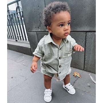 Baby Boys Clothes Set Toddler Infant Boys Button-Down Shirt Tops + Cotton Gauze Shorts Summer Outfit...