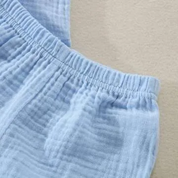 Baby Boys Clothes Set Toddler Infant Boys Button-Down Shirt Tops + Cotton Gauze Shorts Summer Outfit 2PCS with Pockets (Blue, 12-18 Months)