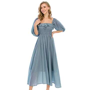 R.Vivimos Women Summer Half Sleeve Cotton Ruffled Vintage Elegant Backless A Line Flowy Long Dresses (Medium, Haze Blue-1)