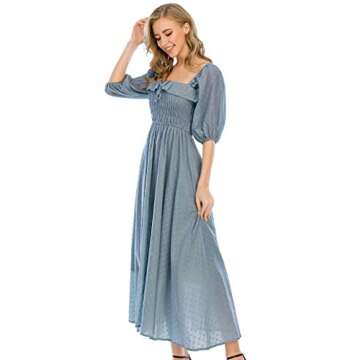 R.Vivimos Women Summer Half Sleeve Cotton Ruffled Vintage Elegant Backless A Line Flowy Long Dresses (Medium, Haze Blue-1)