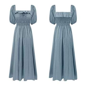 R.Vivimos Women Summer Half Sleeve Cotton Ruffled Vintage Elegant Backless A Line Flowy Long Dresses (Medium, Haze Blue-1)