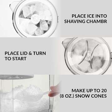 Nostalgia Snow Cone Shaved Ice Machine - Retro Table-Top Slushie Machine Makes 20 Icy Treats - Includes 2 Reusable Plastic Cups & Ice Scoop - Ice White