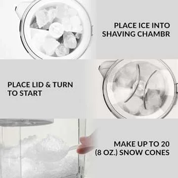 Nostalgia Snow Cone Shaved Ice Machine - Retro Table-Top Slushie Machine Makes 20 Icy Treats - Includes 2 Reusable Plastic Cups & Ice Scoop - Ice White