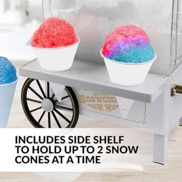 Nostalgia Snow Cone Shaved Ice Machine - Retro Table-Top Slushie Machine Makes 20 Icy Treats - Includes 2 Reusable Plastic Cups & Ice Scoop - Ice White