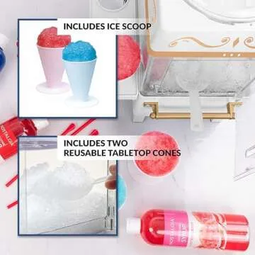 Nostalgia Snow Cone Shaved Ice Machine - Retro Table-Top Slushie Machine Makes 20 Icy Treats - Includes 2 Reusable Plastic Cups & Ice Scoop - Ice White