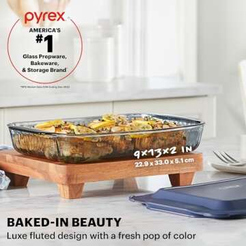 Pyrex Colors (9"x13") Tinted Glass Baking Dish with BPA-Free Lid, Oblong Bakeware Glass Pan For Cass...