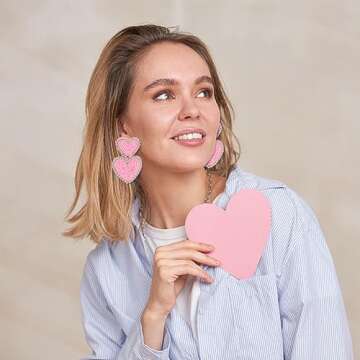 Boho Beaded Earrings Statement Heart Shaped Earrings Handwoven Drop Earrings for Valentine's Day and...