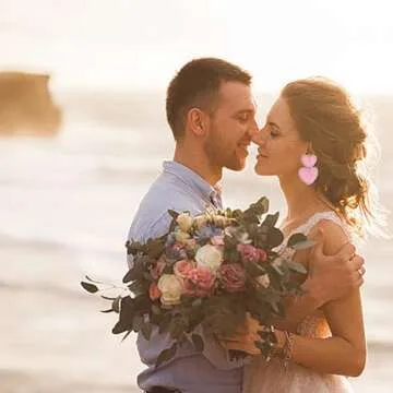 Boho Beaded Earrings Statement Heart Shaped Earrings Handwoven Drop Earrings for Valentine's Day and Mother's Day (pink)