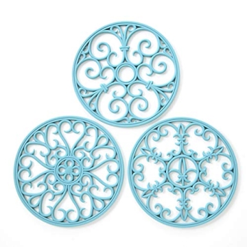 Stylish Silicone Trivet Mat Set - Non-Slip & Heat Resistant Kitchen Hot Pads, Turquoise, Set of 3
