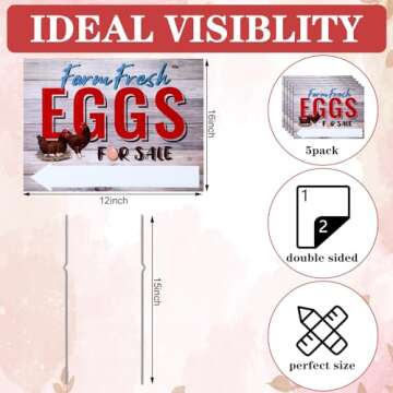 Sintuff 5 Pcs Farm Fresh Eggs for Sale Sign 12 x 16 Inch with Stakes 200 Pcs 2 x 3.5 Inch Fresh Farm...
