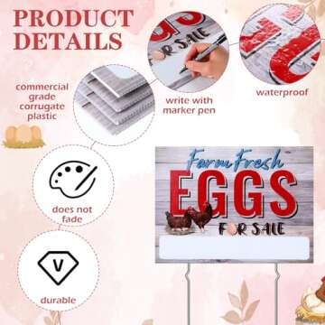 Sintuff 5 Pcs Farm Fresh Eggs for Sale Sign 12 x 16 Inch with Stakes 200 Pcs 2 x 3.5 Inch Fresh Farm Eggs Handling Instructions 200 Farm Fresh Eggs Carton Labels 2 Inch Egg Handling Stickers (Vintage)