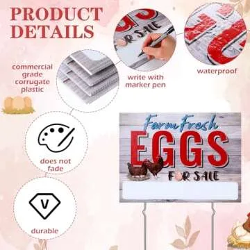 Sintuff 5 Pcs Farm Fresh Eggs for Sale Sign 12 x 16 Inch with Stakes 200 Pcs 2 x 3.5 Inch Fresh Farm Eggs Handling Instructions 200 Farm Fresh Eggs Carton Labels 2 Inch Egg Handling Stickers (Vintage)
