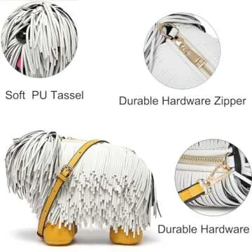 Lyuxhetaokdiq Women Dog Shaped Crossbody Shoulder Bag Handbag PU Leather Unique Novelty Dog Shaped Purse(White)