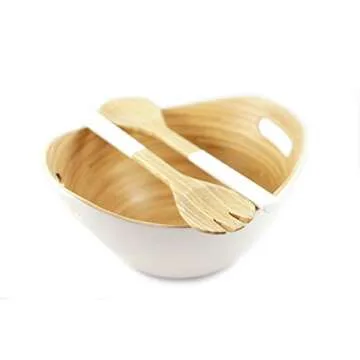 Purelite Modern Scandinavian Bamboo Salad Bowl with Serving Set