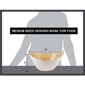 Purelite Modern Scandinavian Style Designer Salad and Fruit Bowl with Matching Salad Serving Set Made of Sustainable Bamboo | 12 inch