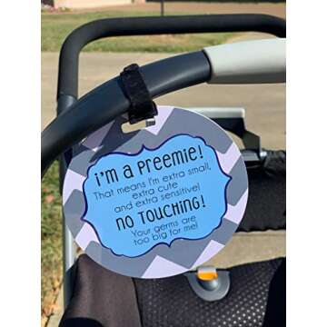 THREE LITTLE TOTS – Blue Boy Preemie No Touching Baby Car Seat Sign or Stroller Tag – Preemie Gi...