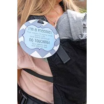 THREE LITTLE TOTS – Blue Boy Preemie No Touching Baby Car Seat Sign or Stroller Tag – Preemie Gift – CPSIA Safety Tested