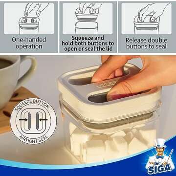 MR.SIGA 4 Pack Airtight Food Storage Container Set, BPA Free Kitchen Pantry Organization Canisters, One-handed Airtight Cereal Snack Candy Storage Containers, 360ml / 12.2oz, Small, White