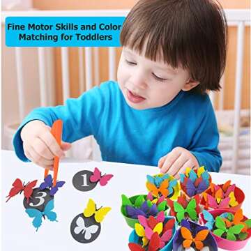 Skoolzy Butterfly Color Sorting 75 Piece Toys_and_Games Set, Counting Learning Activities for Toddlers & Preschool Educational Toys for oddler, Preschool, Kindergarten, 1st Grade Includes ebook