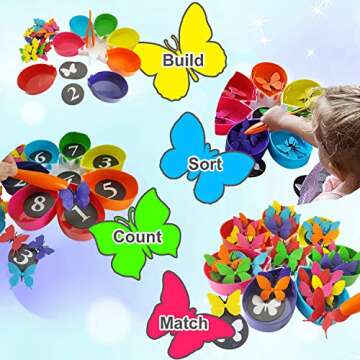 Skoolzy Butterfly Color Sorting 75 Piece Toys_and_Games Set, Counting Learning Activities for Toddlers & Preschool Educational Toys for oddler, Preschool, Kindergarten, 1st Grade Includes ebook