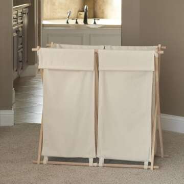 Household Essentials 6786-1 Collapsible Double X-Frame Laundry Hamper Sorter with Fold Over Lid , Wh...