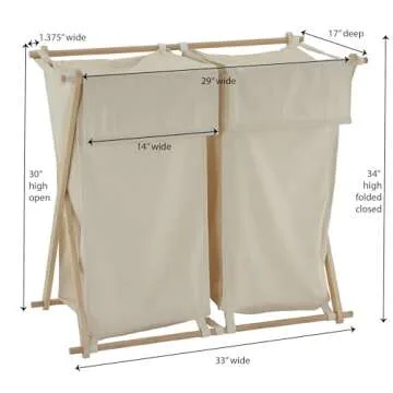 Household Essentials 6786-1 Collapsible Double X-Frame Laundry Hamper Sorter with Fold Over Lid , White