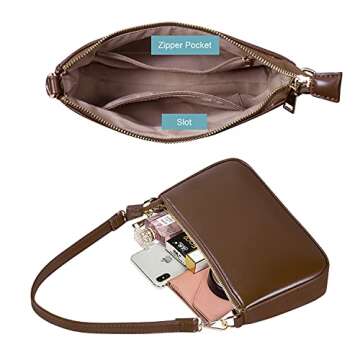 NIUEIMEE ZHOU Shoulder Bag for Women Retro Vegan Leather Classic Clutch Tote HandBags Purses with Zipper Closure